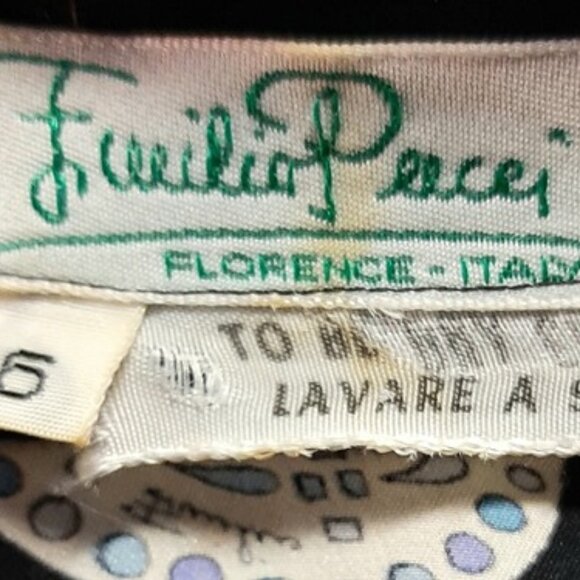 1980s 90s Vintage Black Print Silk Designer Tunic Oversized Blouse Emilio Pucci - Picture 6 of 7